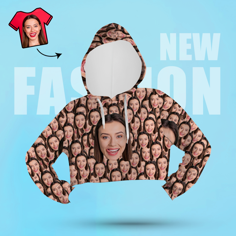 Custom Face Women's Cropped Hoodie Casual Printed Photo Pullover - Big Face - MyFacepajamasAU