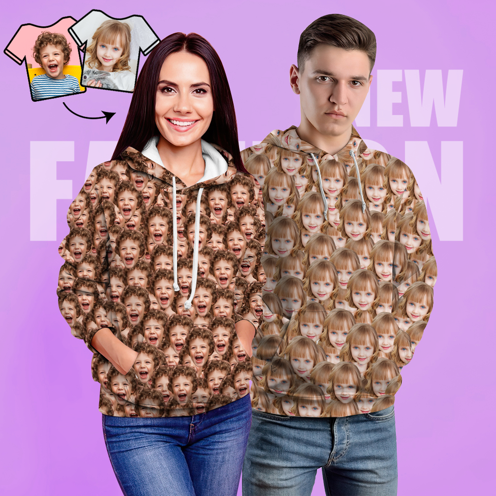 Custom Face Couples Hoodie Casual Printed Photo Hoodie For Men Women - Mash Face - MyFacepajamasAU