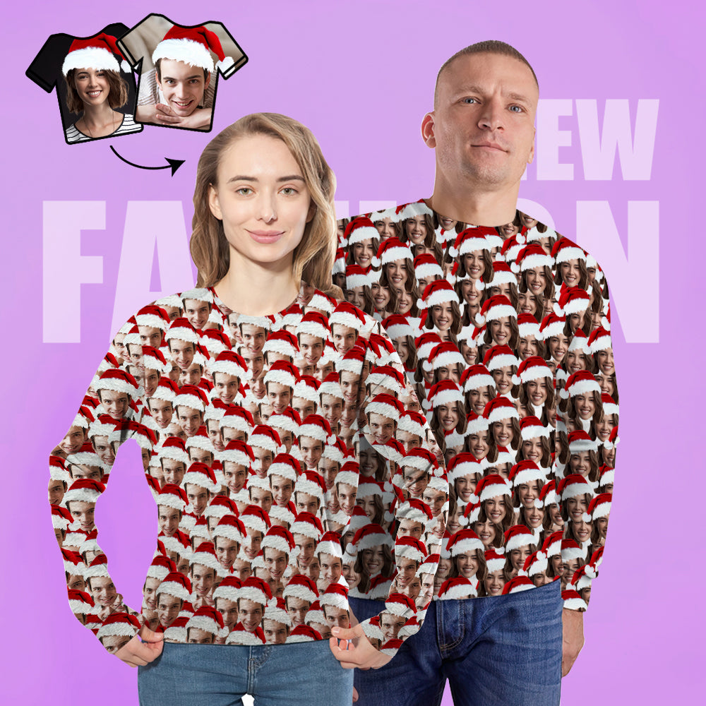 Custom Face Couples Crewneck Sweatshirt Funny -Mash Face - MyFacepajamasAU