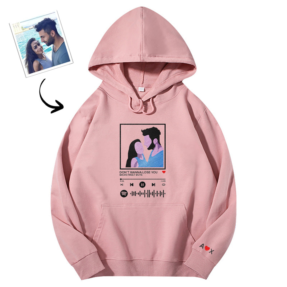 Scannable Spotify Code Embroidered Hooded Hoodie Cartoon Image Music Player Couple Gift - MyFacepajamasAU