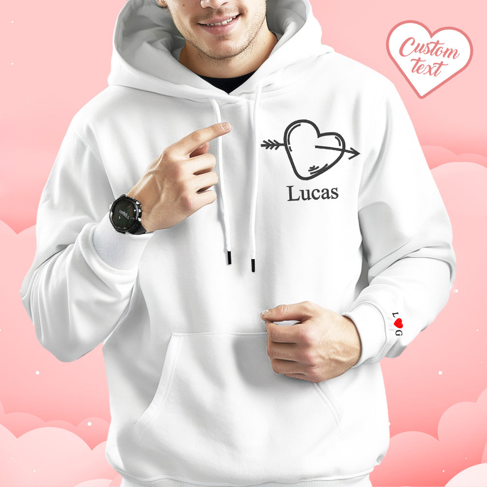 Custom Text Embroidered Hoodie Unique Heart Key And Lock Match Set Couple Sweatshirt - MyFacepajamasAU