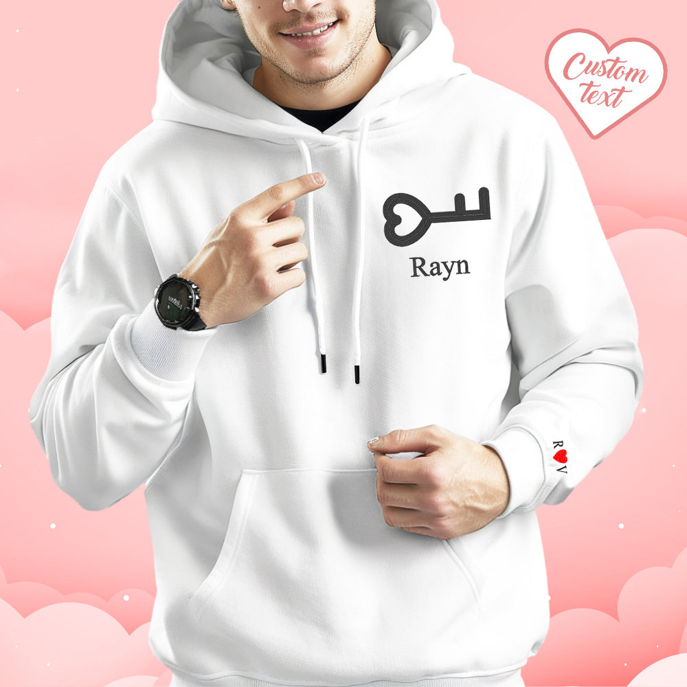 Personalized Text Embroidered Hoodie Meaningful Heart Key And Lock Set Couple Sweatshirt - MyFacepajamasAU