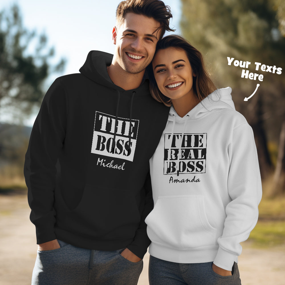 Custom Text Couple Matching Hoodies THE REAL BOSS Personalized Hoodie Valentine's Day Gift - MyFacepajamasAU