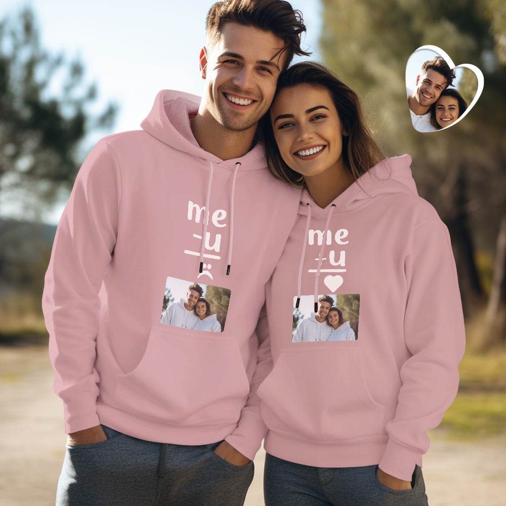 Custom Photo Couple Matching Hoodies Me+U Me-U Personalized Hoodie Valentine's Day Gift - MyFacepajamasAU