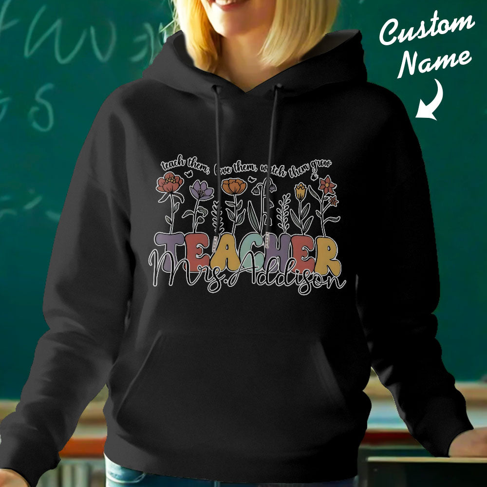 Personalized Wildflower Hooded Sweatshirt Teacher Custom Name Hooded Sweatshirt Back to School Gifts - MyFacepajamasAU