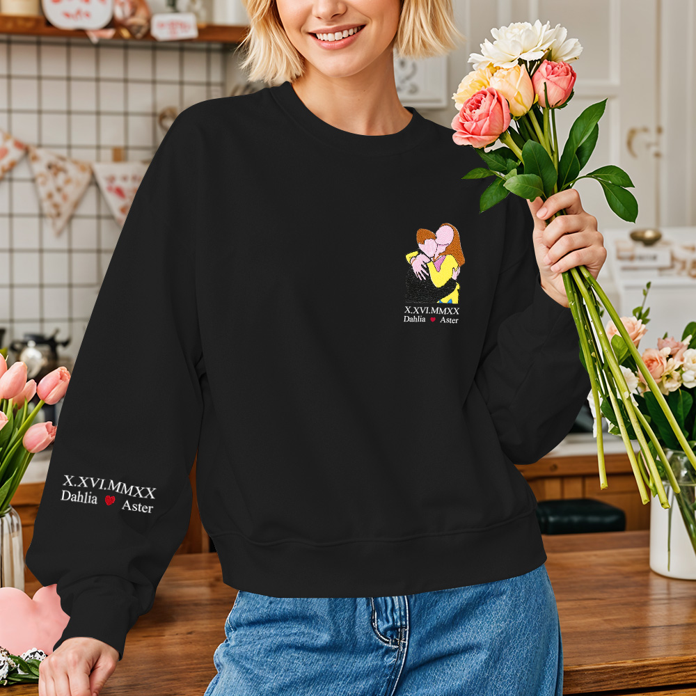 Custom Full Color Embroidered Sweatshirt Portrait Couple/Dad/Mom - Family Gift - MyFacepajamasAU