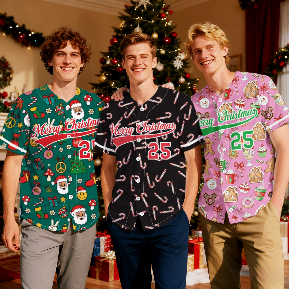 Personalized Elf Baseball Jersey with Your Name & Number Christmas Theme Shirt Santa Cartoon Baseball Shirt - MyFacepajamasAU