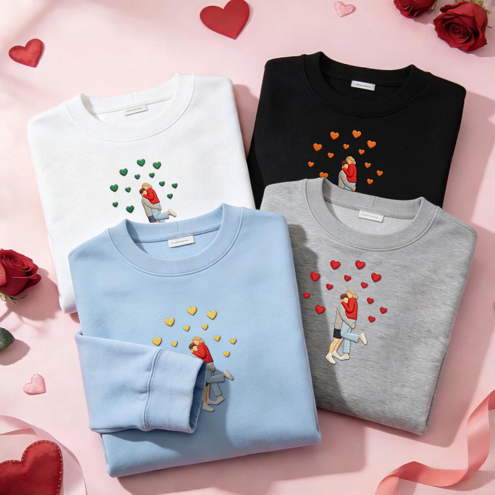 Custom Embroidered Portrait Sweatshirt from Photo Valentine's Day Gift - MyFacepajamasAU
