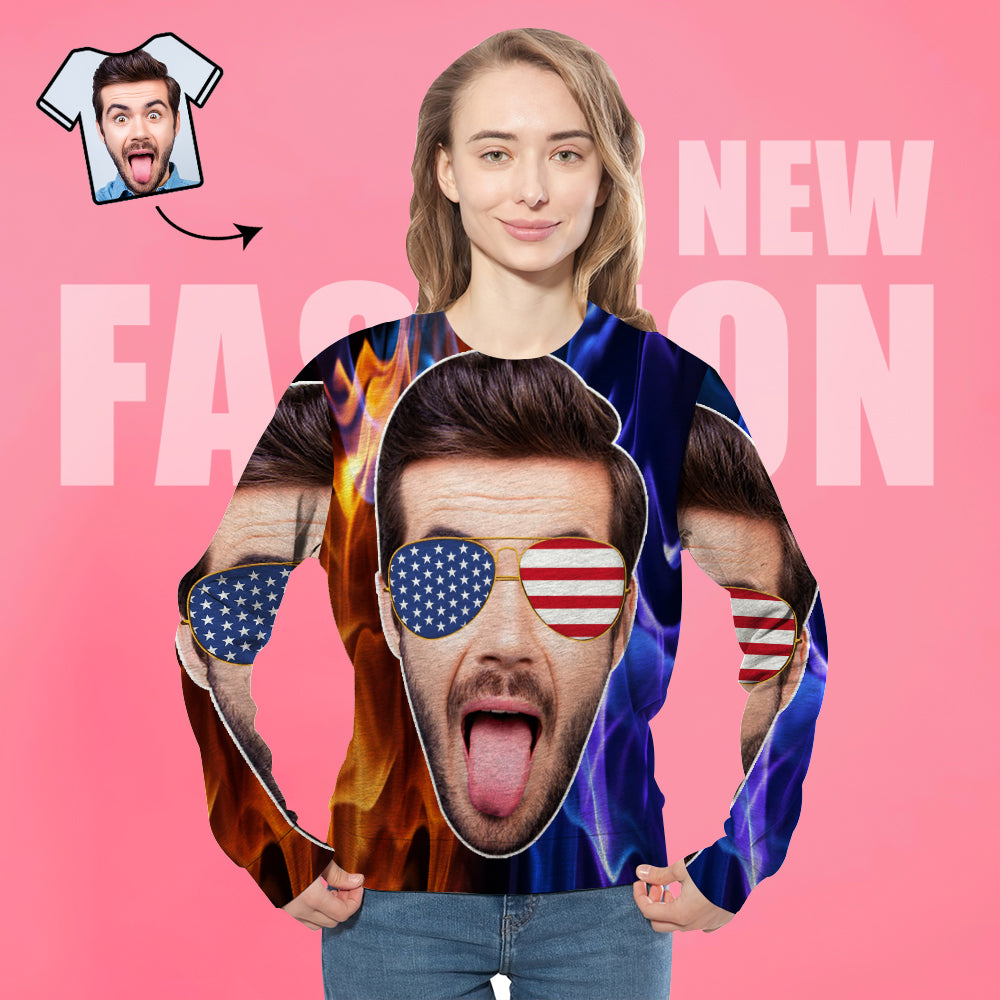 Custom Hoodies with Husband Face Stars Stripes Glasses Sweatshirt Personalized Hoodies - MyFacepajamasAU