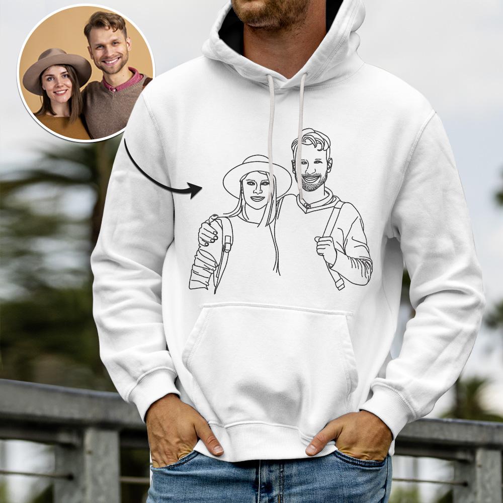 Custom Line Art Hoodie with Your Photo, Gift for Couples - MyFacepajamasAU