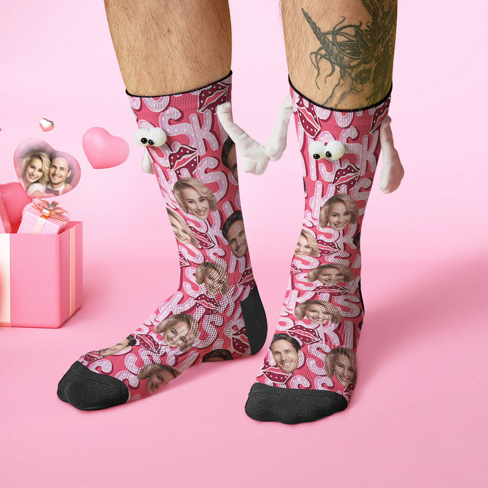 Custom Face Socks Funny Doll Mid Tube Socks Magnetic Holding Hands Socks Kiss Valentine's Day Gifts - MyFacepajamasAU
