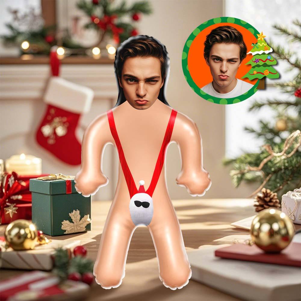 Personalized Sexy Santa Mankini Blow Up Doll Custom Face Air Minime Doll Funny Inflatable Doll Christmas Gift - MyFacepajamasAU