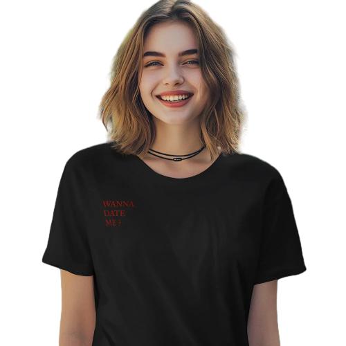 Custom QR Code T-shirt Personalised Social Connection Shirt with Text WANNA DATE ME?