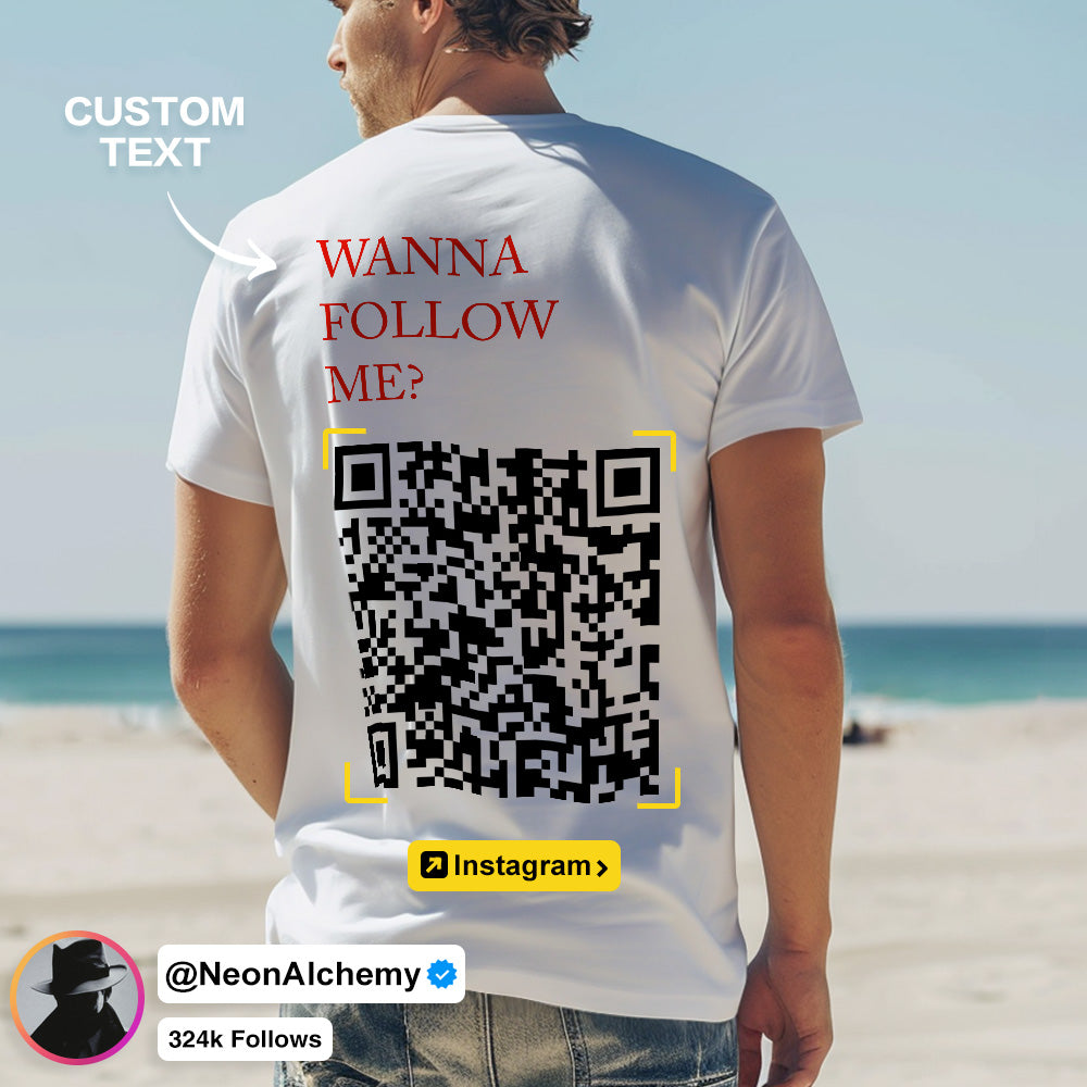 Custom QR Code T-shirt Personalised Social Connection Shirt with Text WANNA FOLLOW ME? - MyFacepajamasAU
