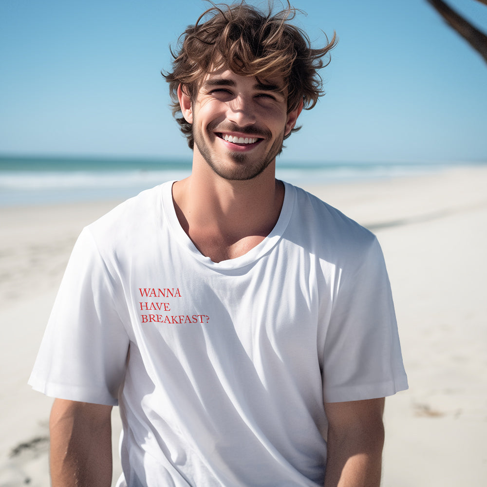 Custom QR Code T-shirt Personalised Social Connection Shirt with Text WANNA HAVE BREAKFAST? - MyFacepajamasAU