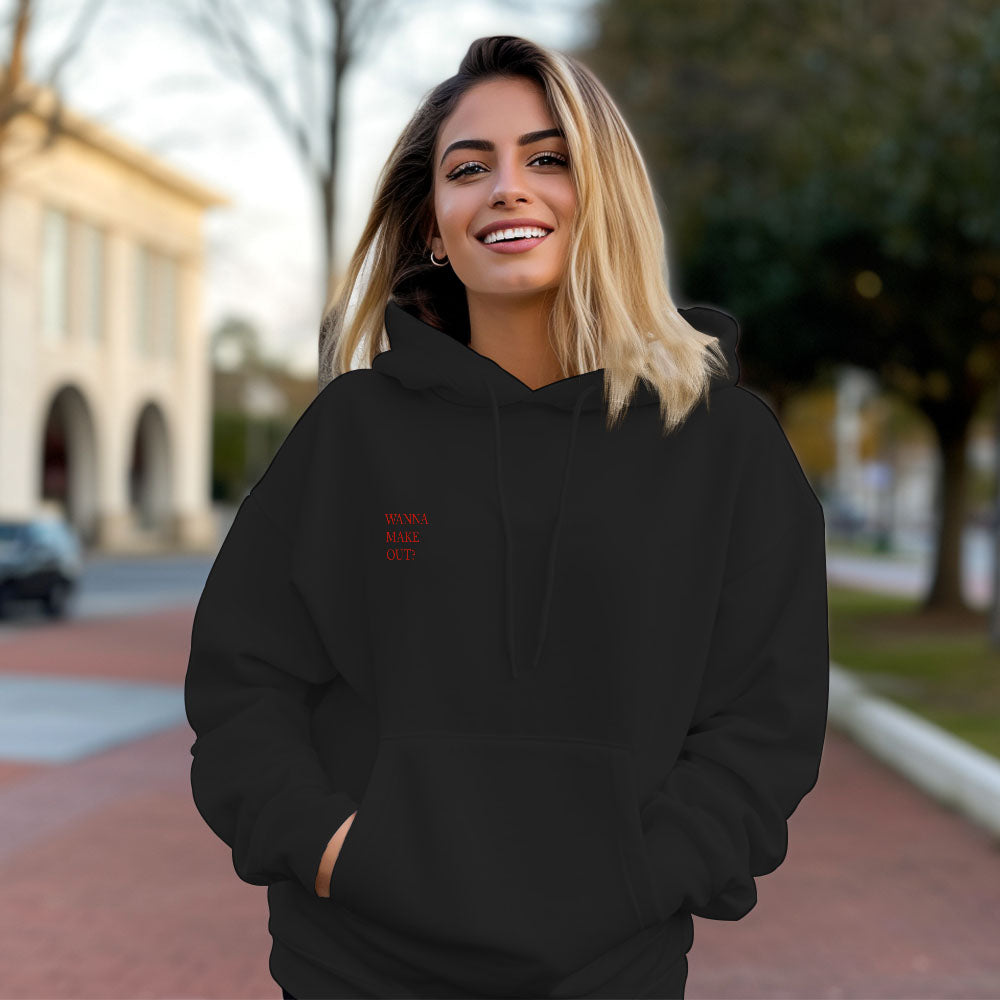 Custom QR Code Sweatshirt Personalized Social Connection Hoodie with Text WANNA MAKE OUT? - MyFacepajamasAU