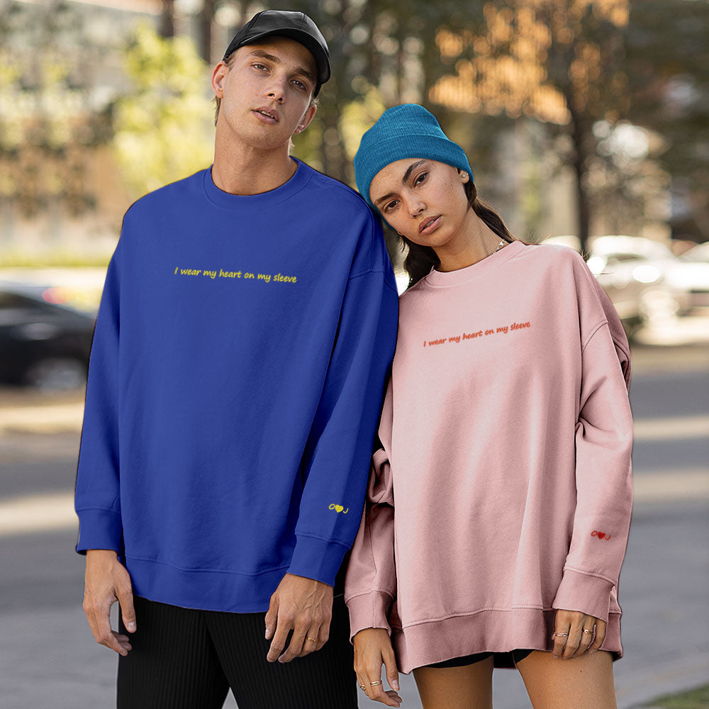 Custom Engraved Hoodie Round Neck Heart On My Sleeve Couple Gifts - MyFacepajamasAU