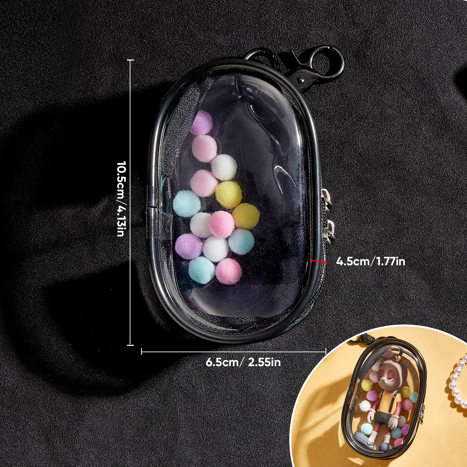 (Fits 8cm Figures) Keychain Display Bag Black - MyFacepajamasAU