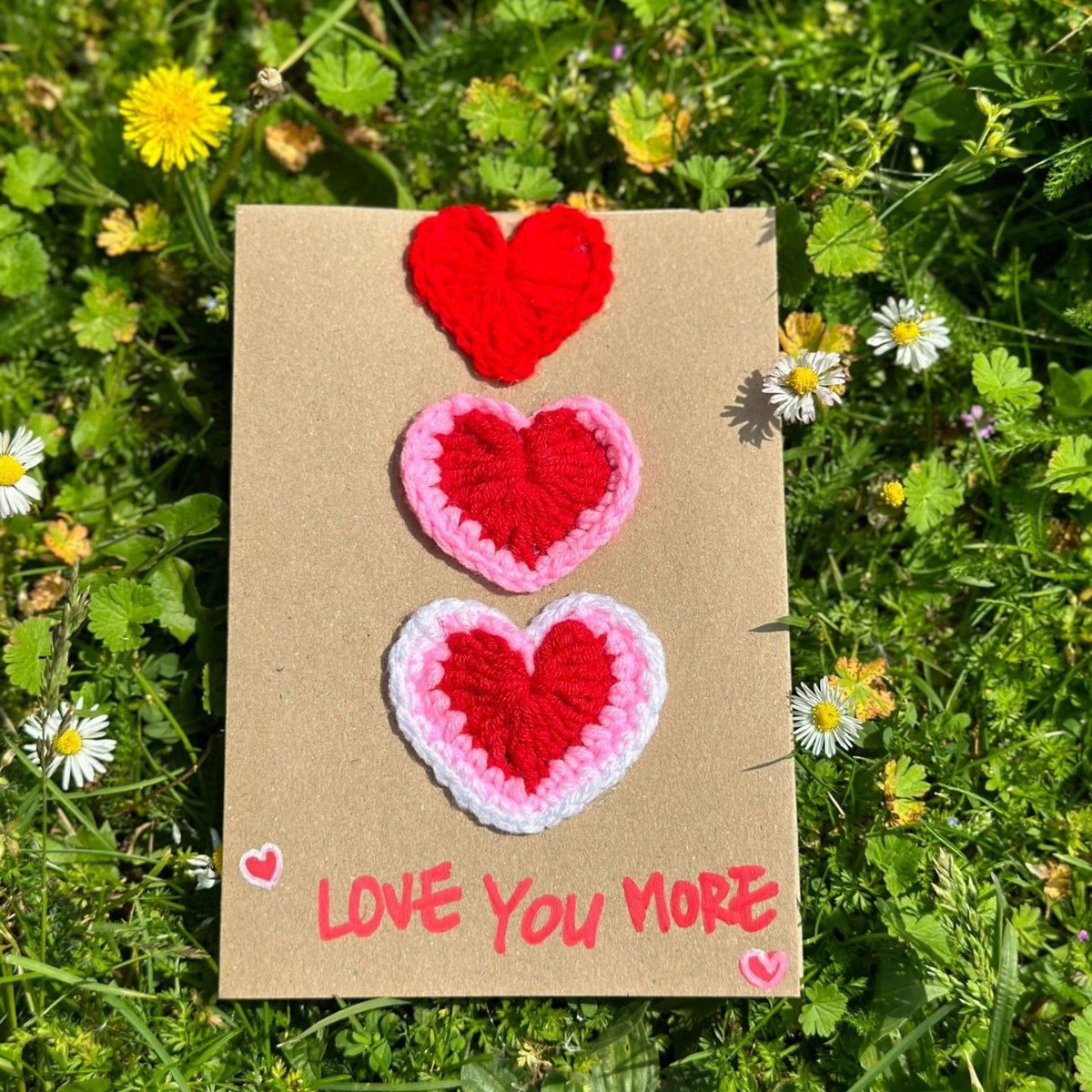 Love You More Handmade Crochet Greeting Card 3D Knitted Card - MyFacepajamasAU