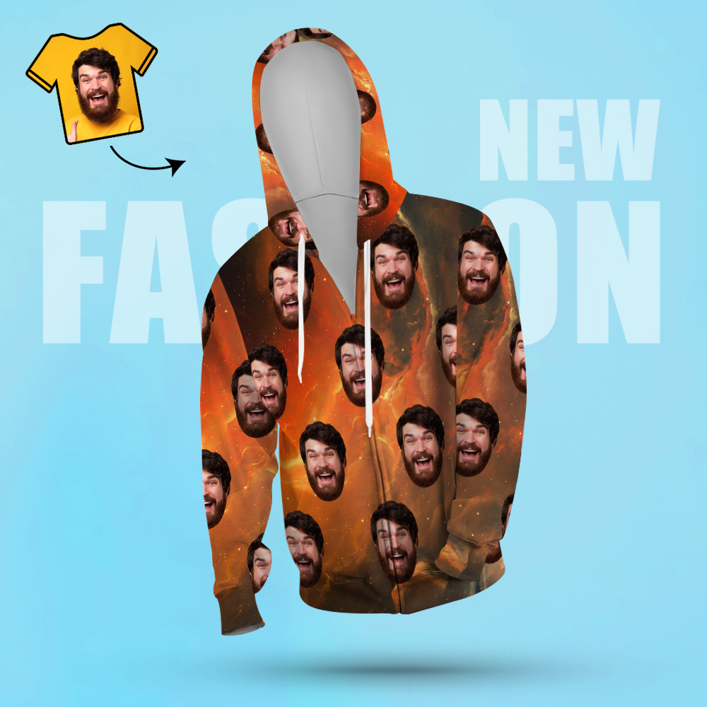 Custom Face Unisex Hoodie Casual Printed Photo ZIP Hoodie For Men Women - Universe - MyFacepajamasAU