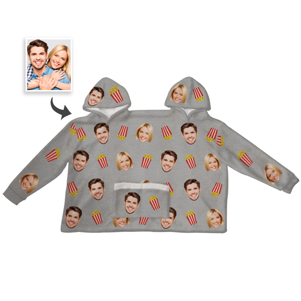 Custom Couple's Photo Jumpsuit Pajamas Warm And Intimate One-Piece Loungewear Blanket Funny Valentine's Day Gift - MyFacepajamasAU