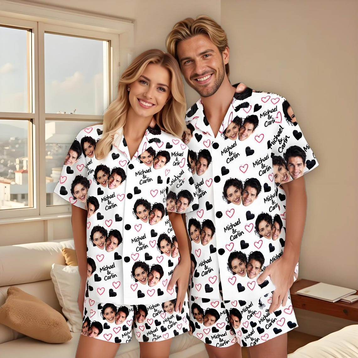 Custom Short Pajamas with Face and Name,Customized Pajama Set For Men/Women,Personalized Short Sleeve Family Pajama Set,Birthday/Party Gifts