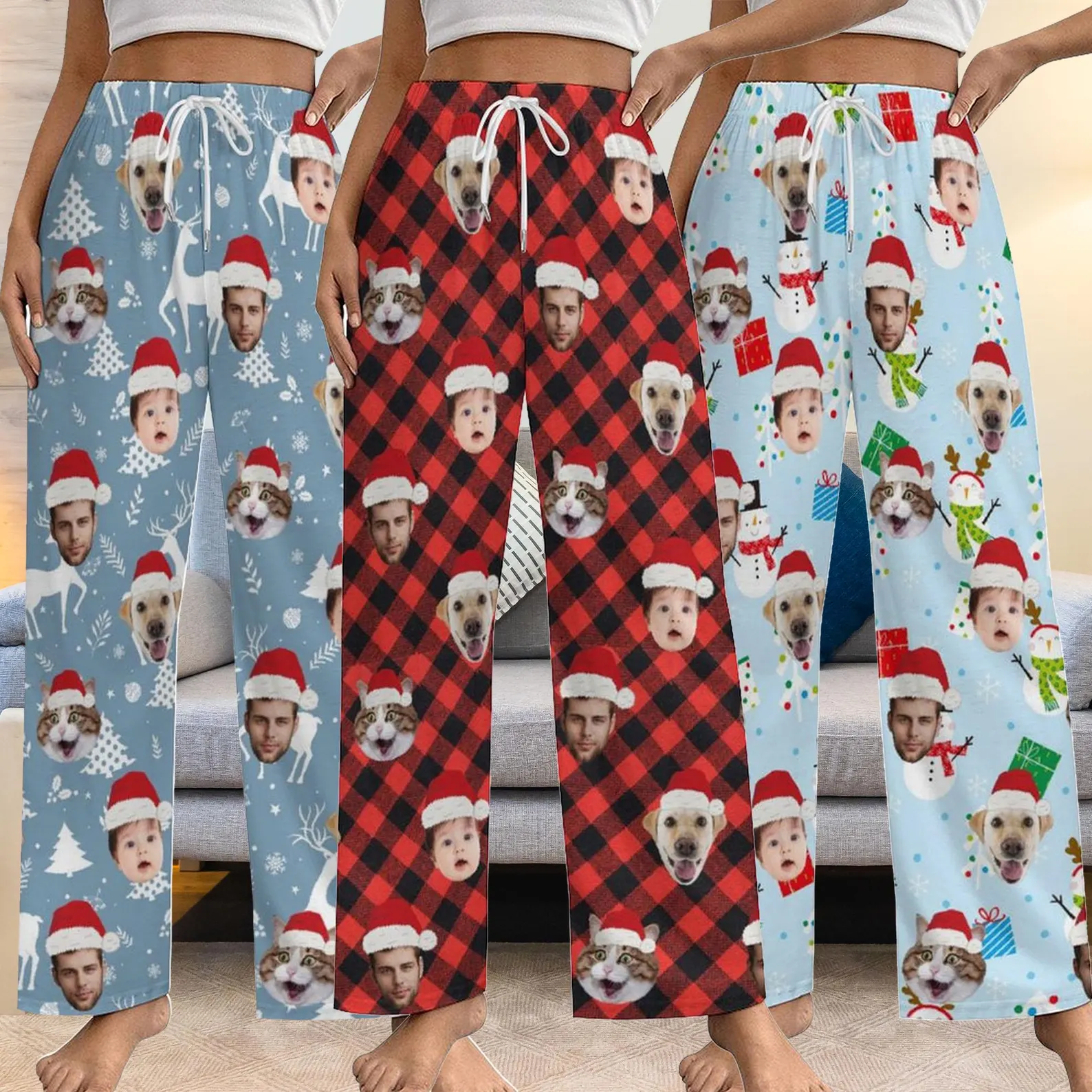 Christmas Pajama Pants with Faces, Faces on Pajamas, Face Pajama Pants, Personalized Pajamas with Face, Custom Face Pajamas, Gift for Family - MyFacepajamasAU