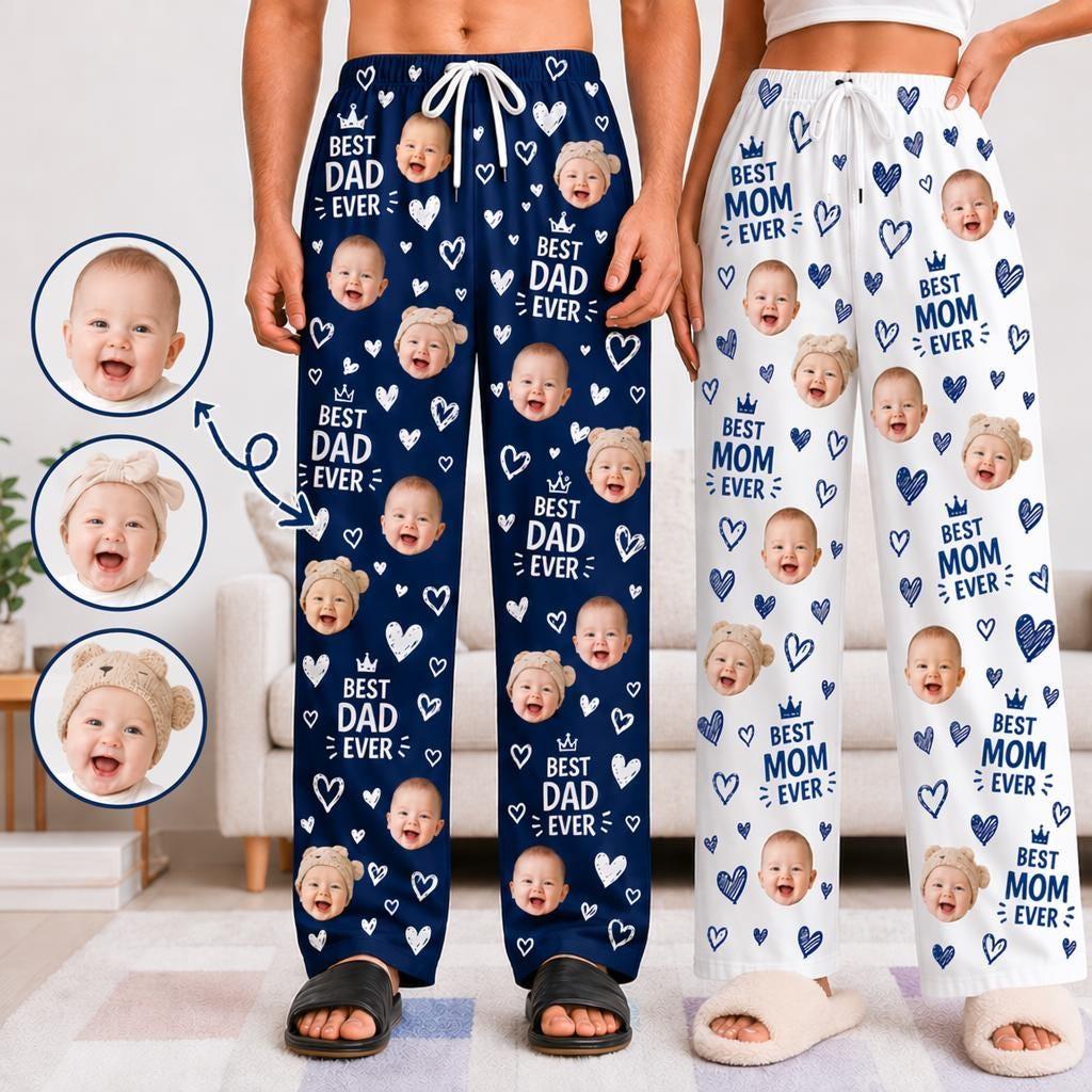 Personalized Pajama Pants with Faces, Custom Face Pajamas, Photo Pajama Shorts, Best Dad Ever Gifts, Mom Gifts, Fathers Day Gift