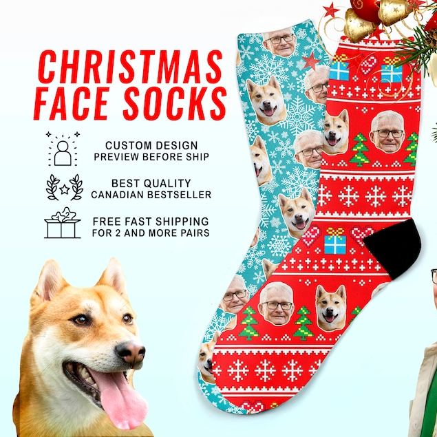 Personalized Christmas Socks - Custom Family Face Socks for All - Matching PJ Holiday Socks for Kids, Men & Women