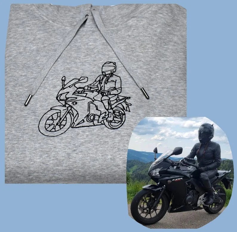 Personalized Embroidered Premium Hoodie With Outline Image Of Your Motorcycle - MyFacepajamasAU