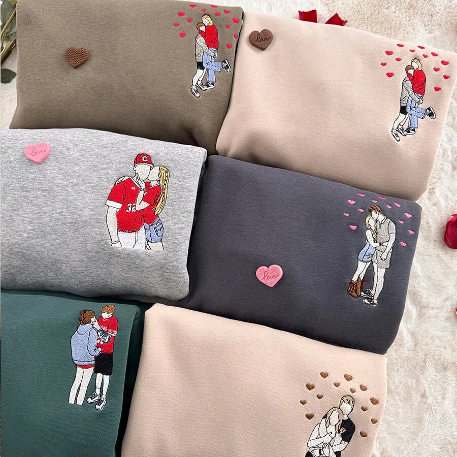 Custom Embroidered Portrait Sweatshirt from Photo Valentine's Day Gift - MyFacepajamasAU