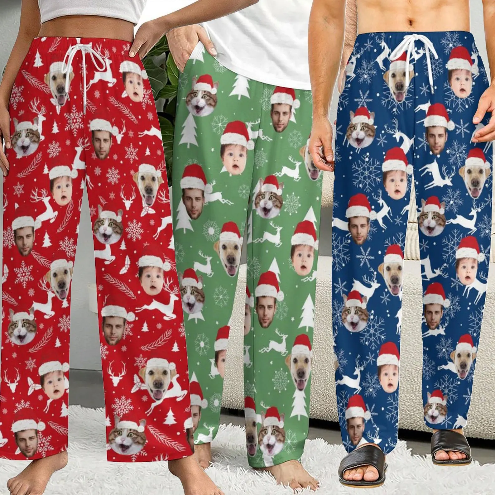 Christmas Pajama Pants with Faces, Faces on Pajamas, Face Pajama Pants, Personalized Pajamas with Face, Custom Face Pajamas, Gift for Family - MyFacepajamasAU