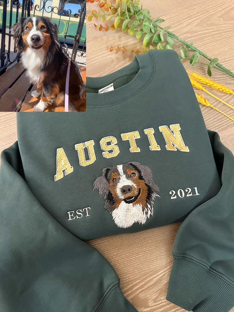 Custom Embroidered Sweatshirt Pet Portrait Sweatshirt Photo Hoodie Gifts for Pet Lovers - MyFacepajamasAU