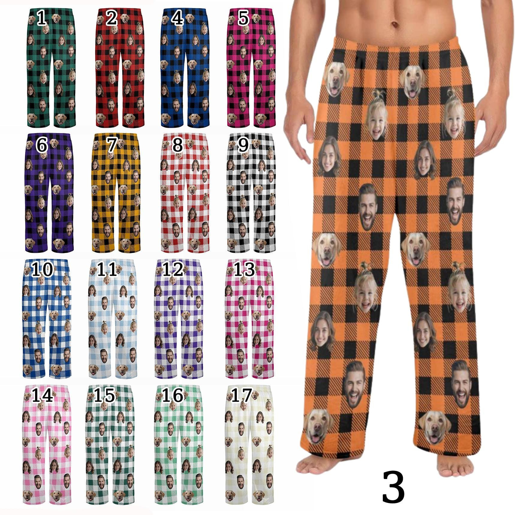 Custom Photo Fleece Pajama Pants for Adults & Kids, Personalized Pet or Face Print on Sleepwear, Christmas Family