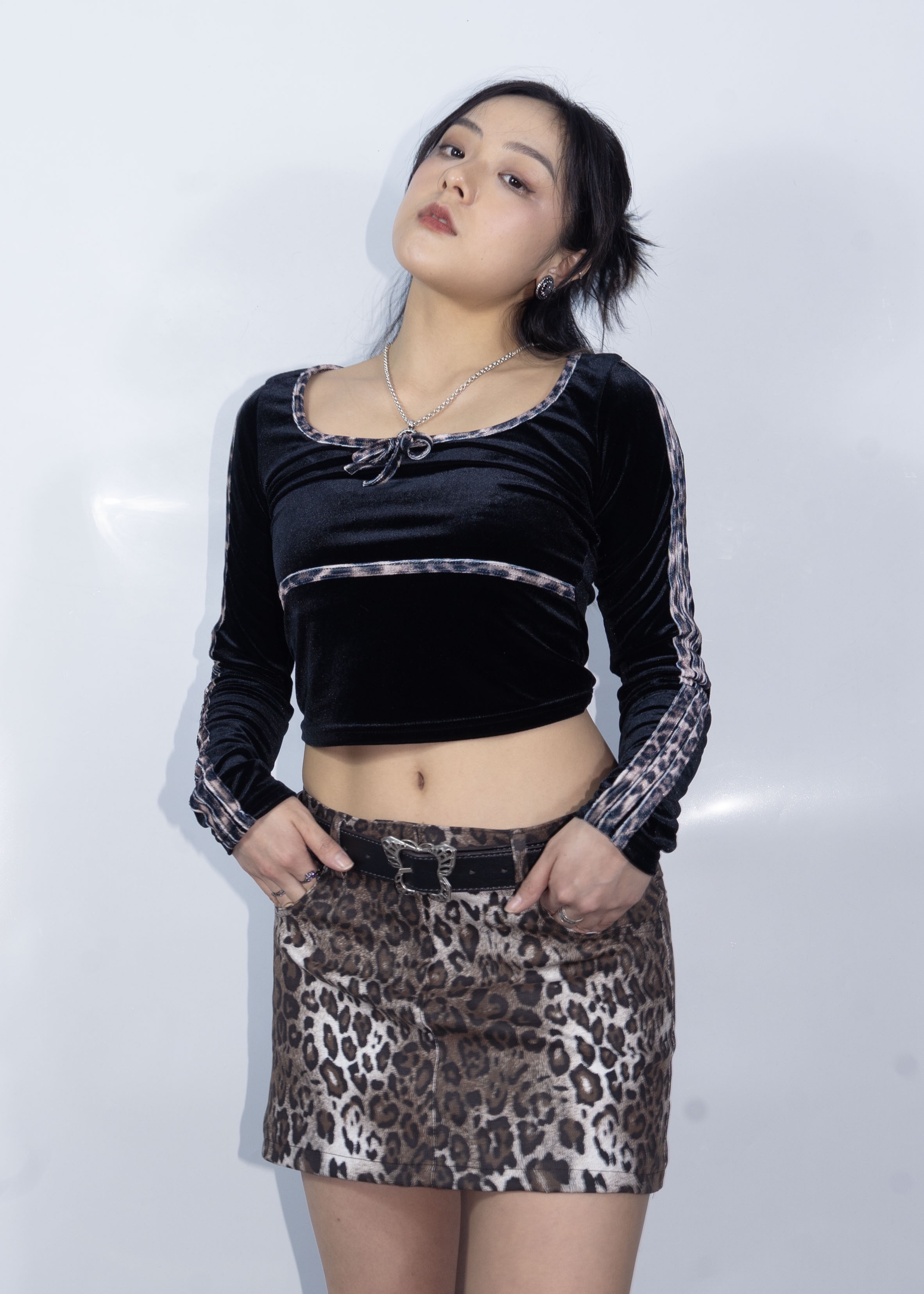 Long Sleeve Big Meow Crop Shirt