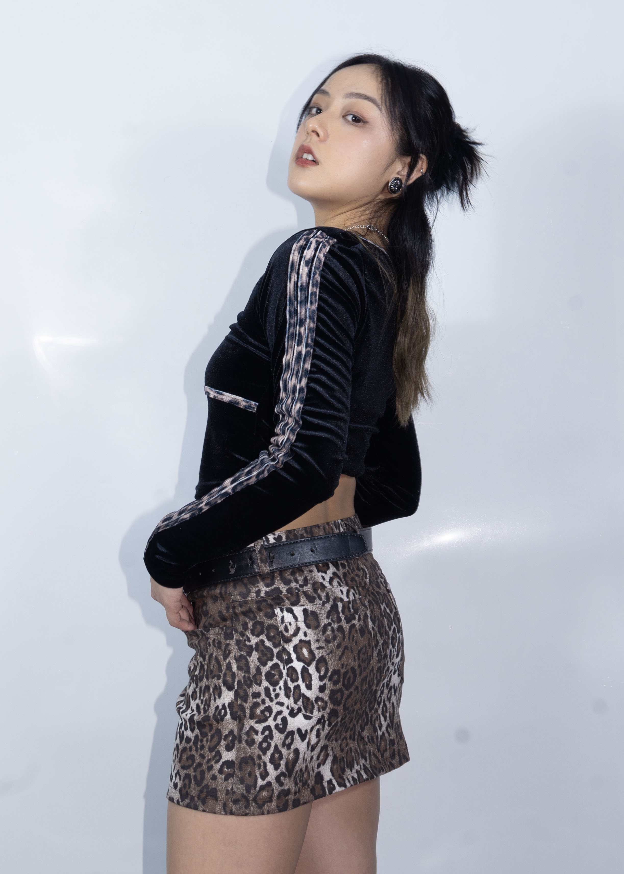 Long Sleeve Big Meow Crop Shirt