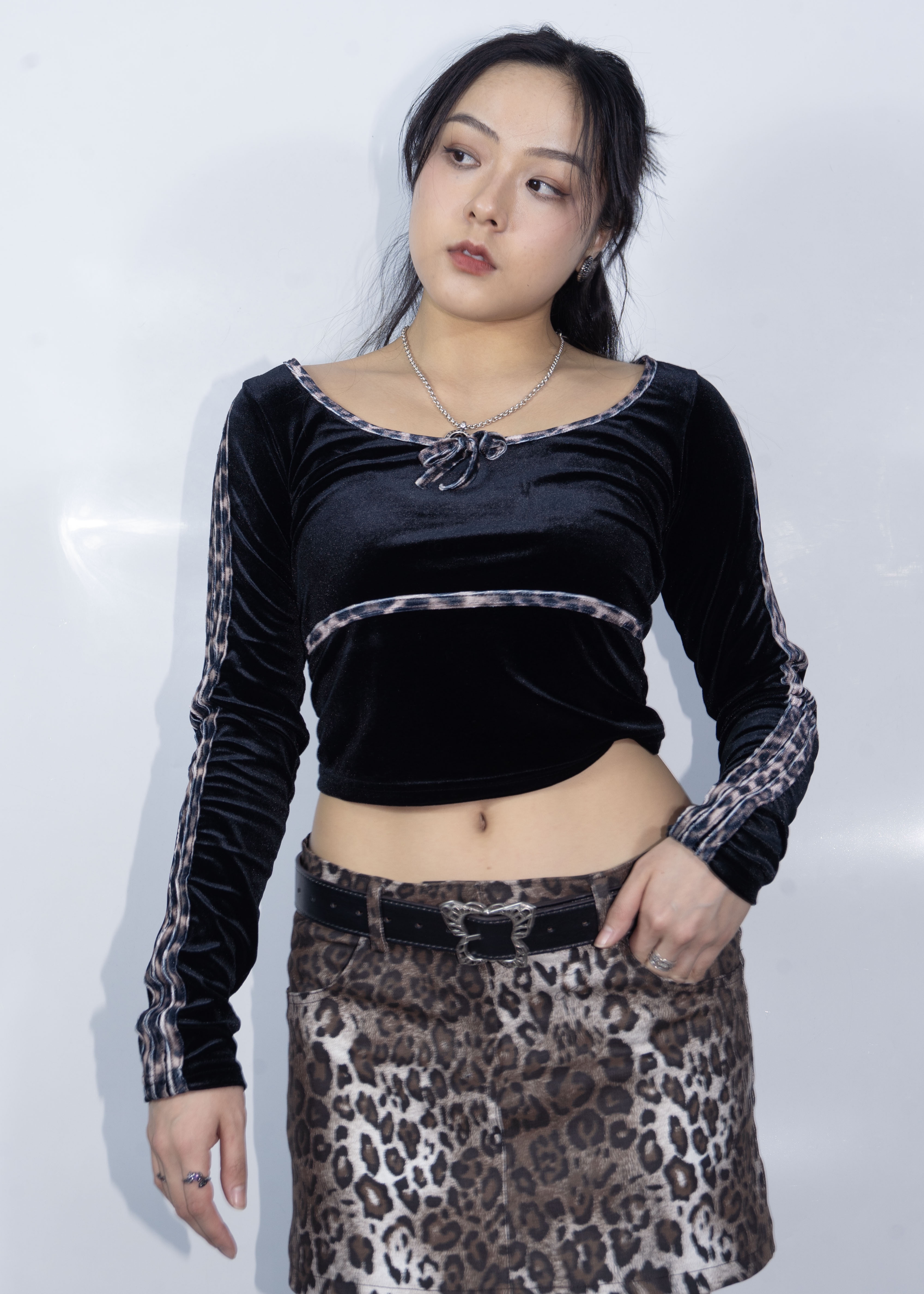 Long Sleeve Big Meow Crop Shirt