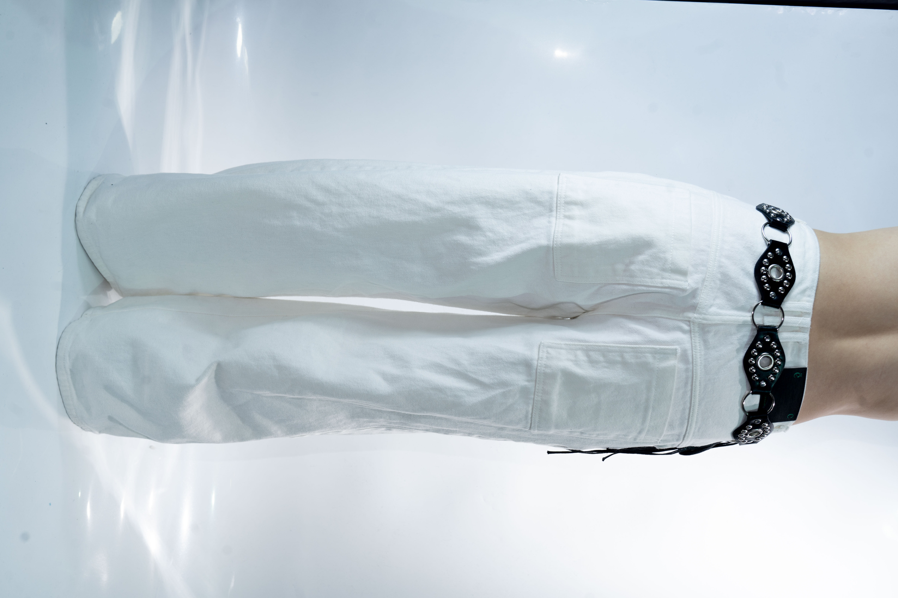 White jeans in special texture