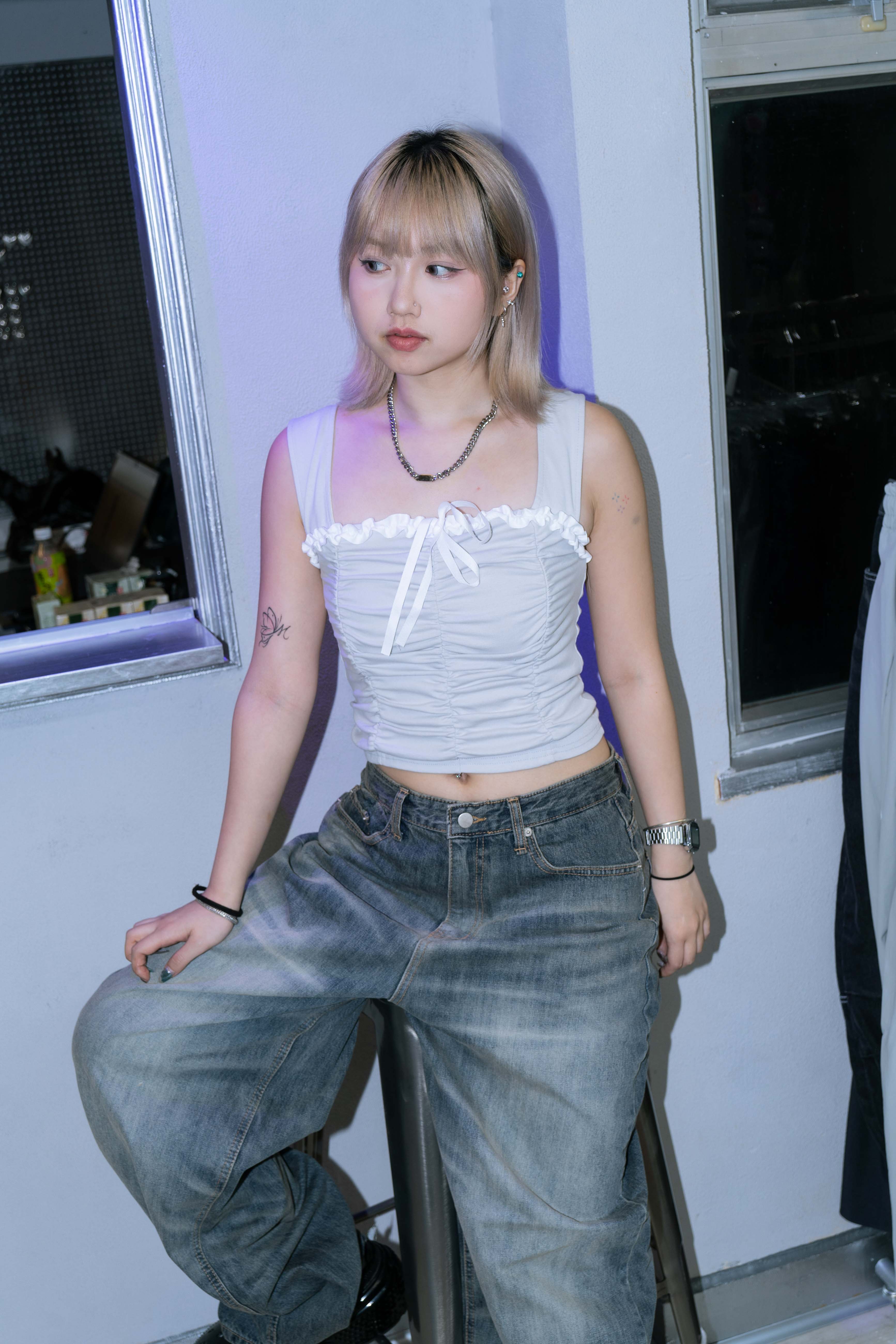 「 ✦Ribbon n lace in middle top✦ 」