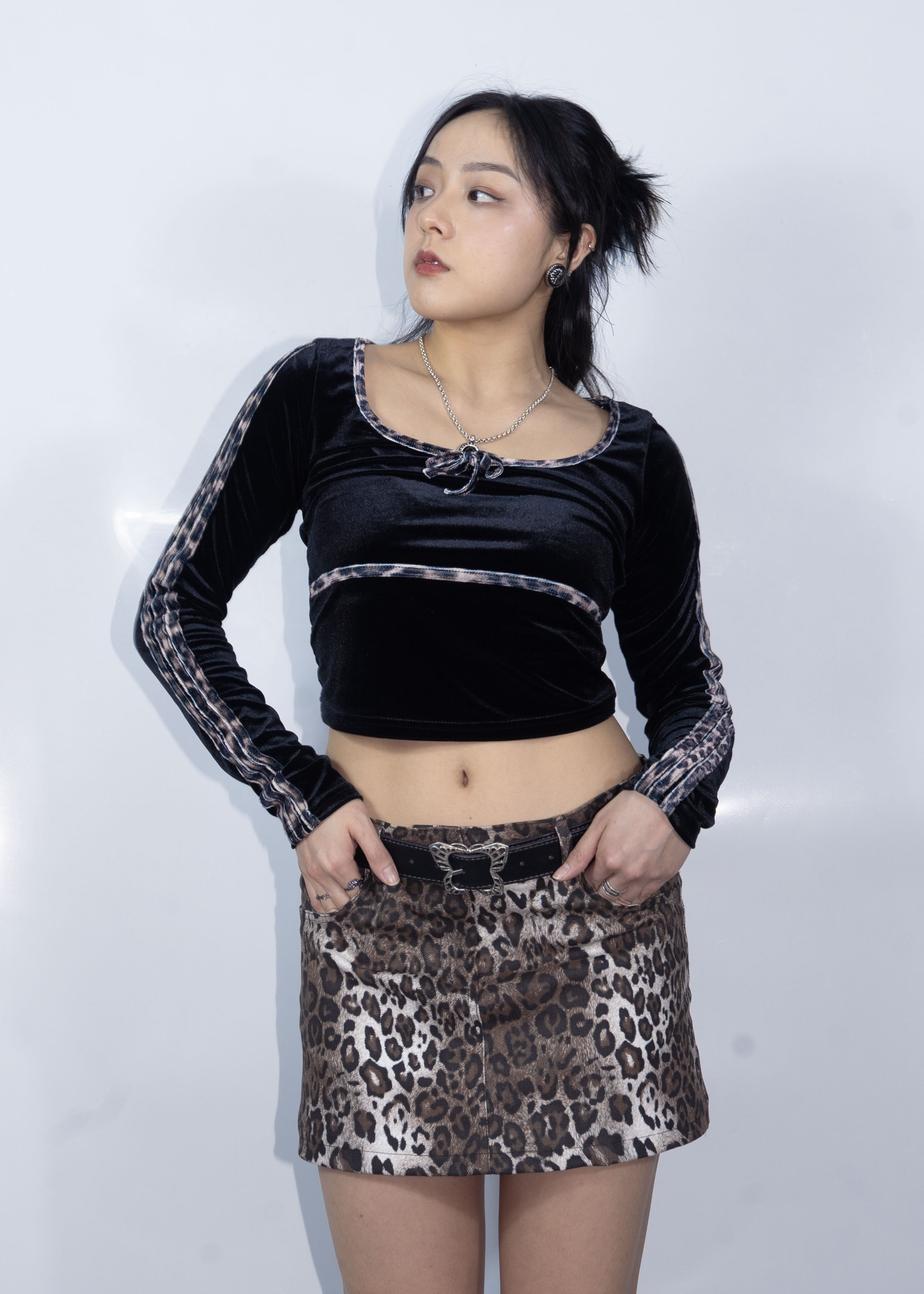 Long Sleeve Big Meow Crop Shirt