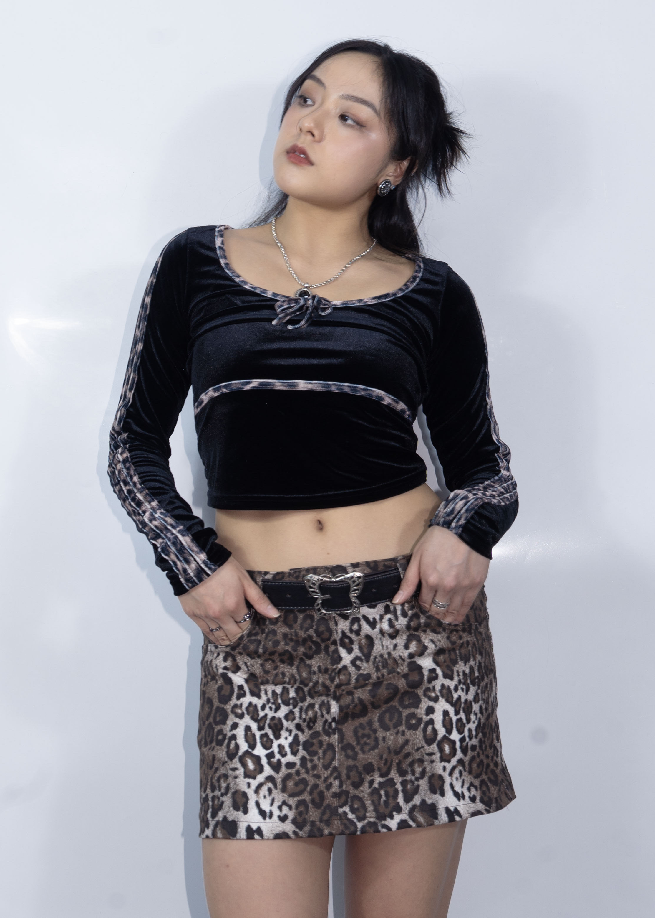 Long Sleeve Big Meow Crop Shirt