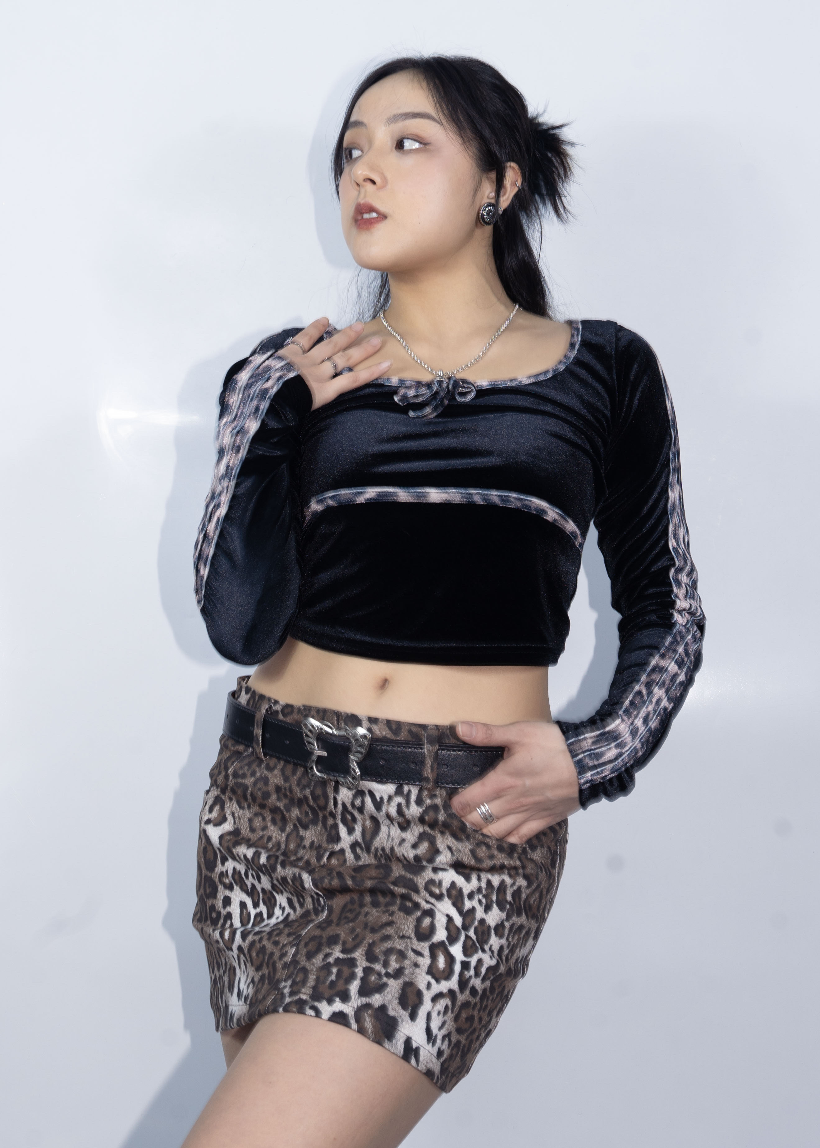 Long Sleeve Big Meow Crop Shirt