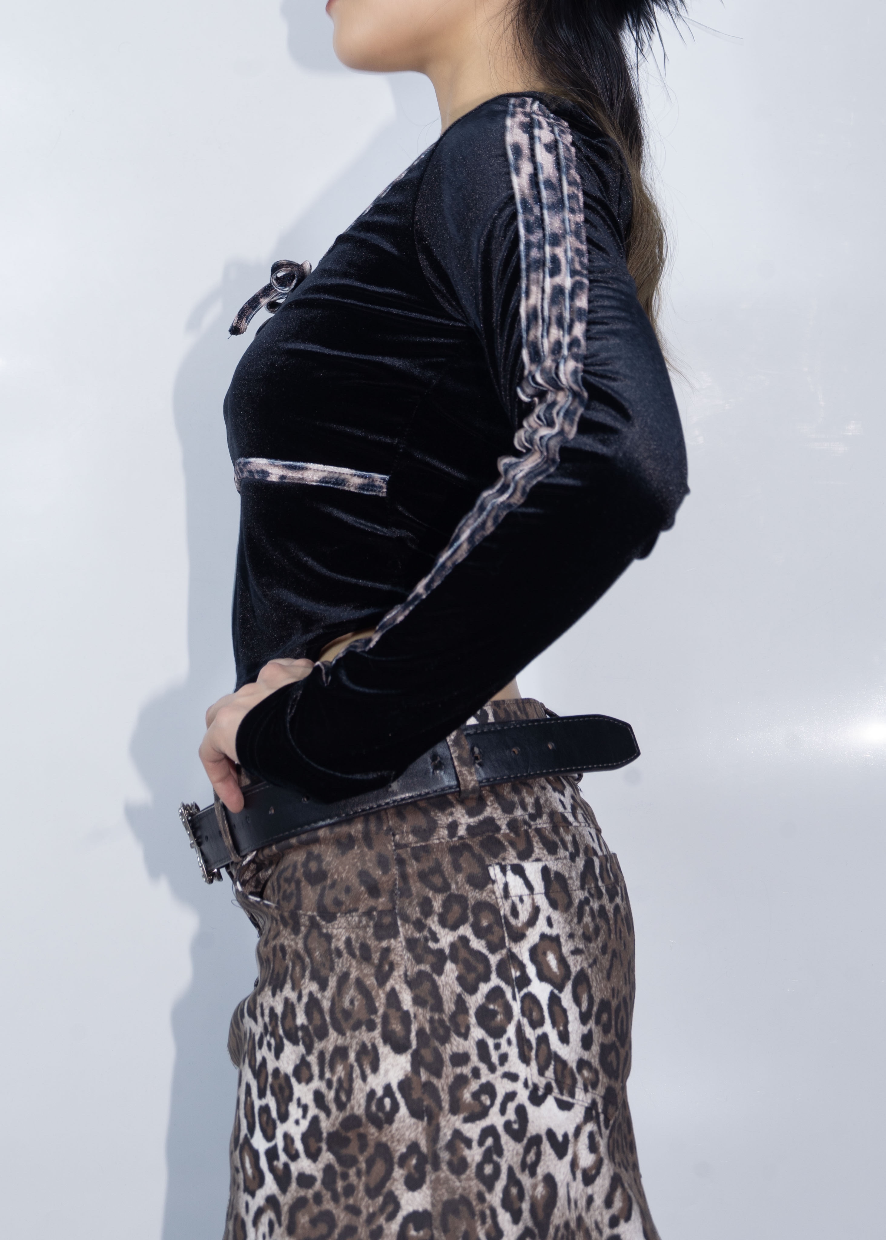 Long Sleeve Big Meow Crop Shirt