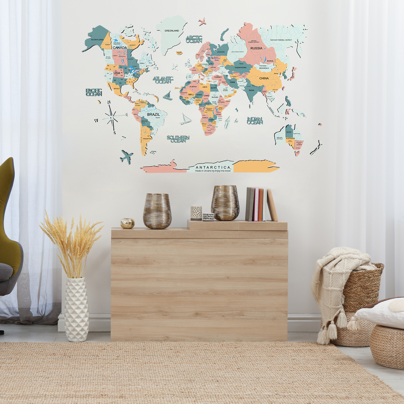 2D Wooden World Map Festival