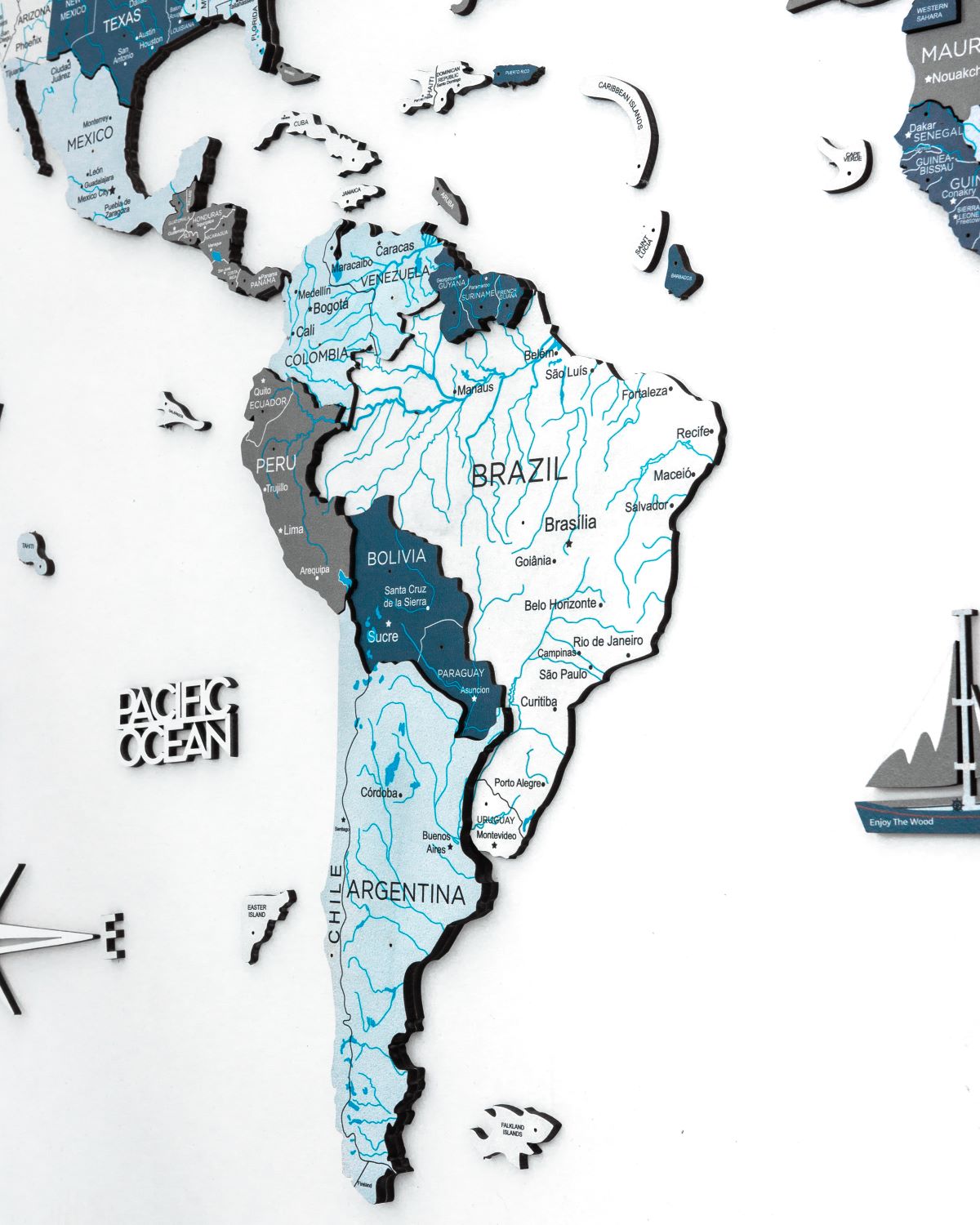 3D Wooden World Map Cruise