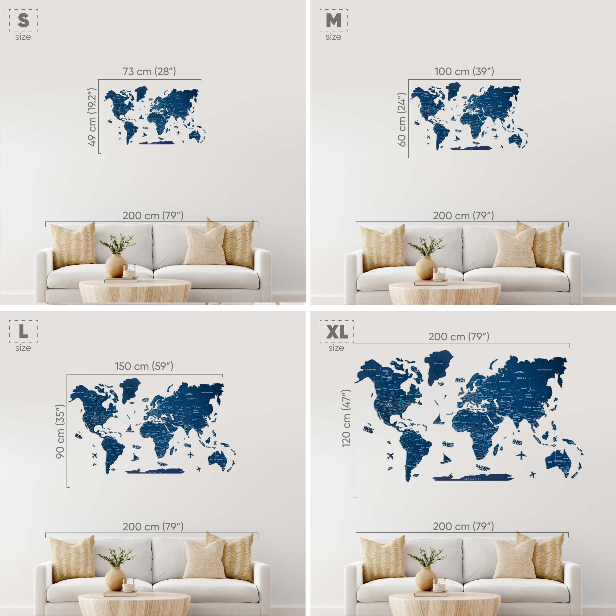 2D Wooden World Map Blue