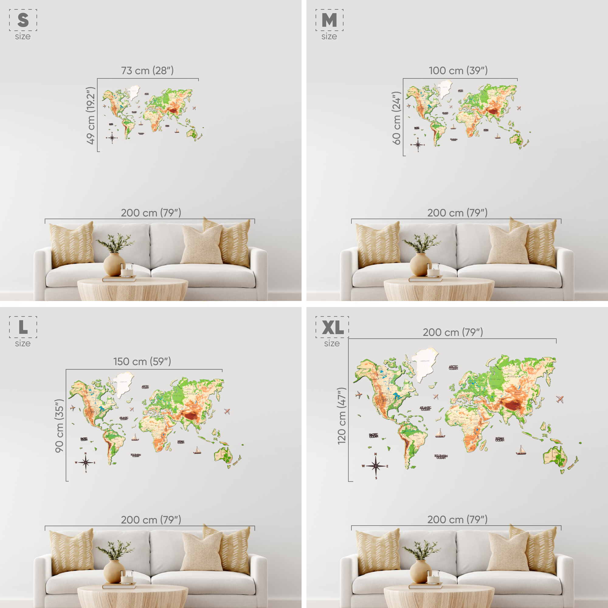 2D Wooden World Map Physical