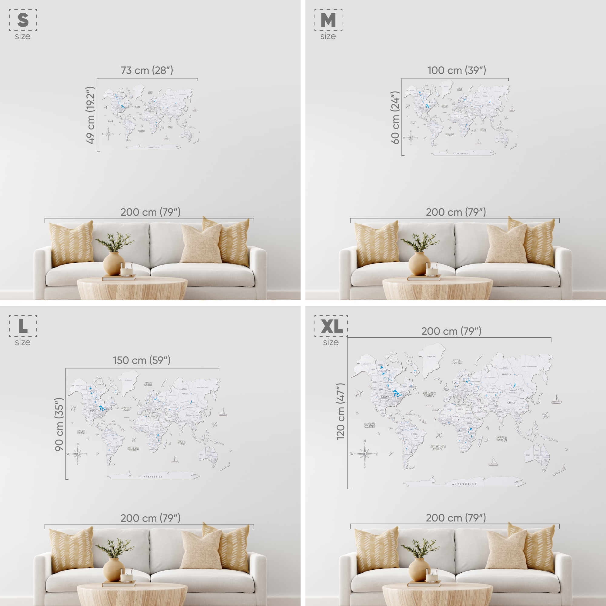 2D Wooden World Map White