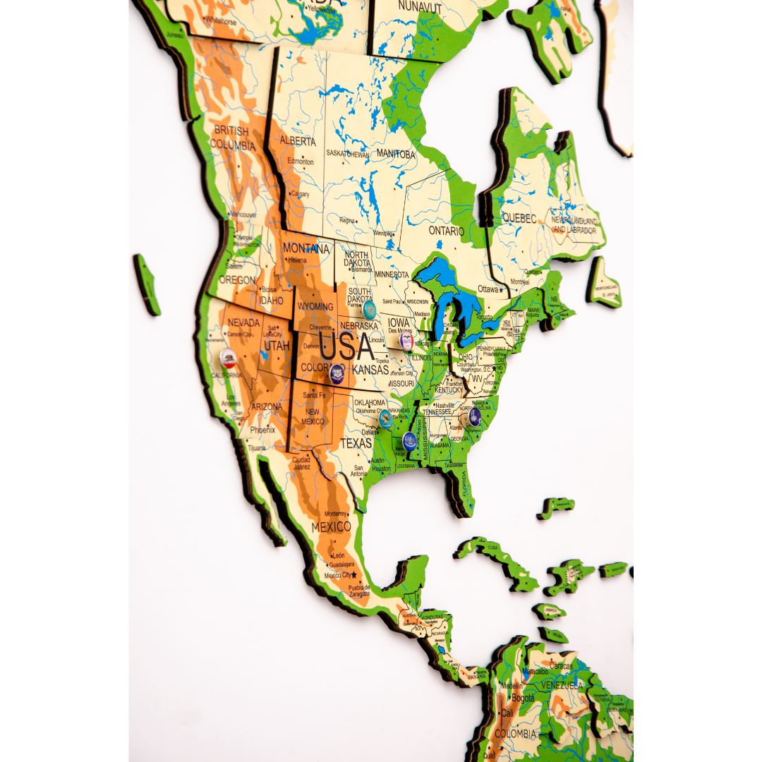 3D Wooden World Map Physical