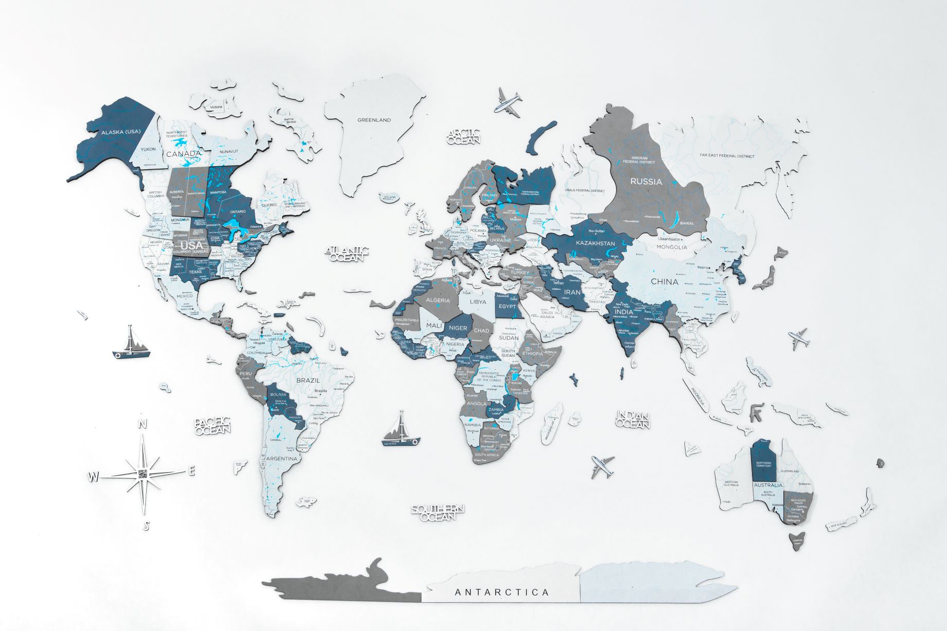 3D Wooden World Map Cruise